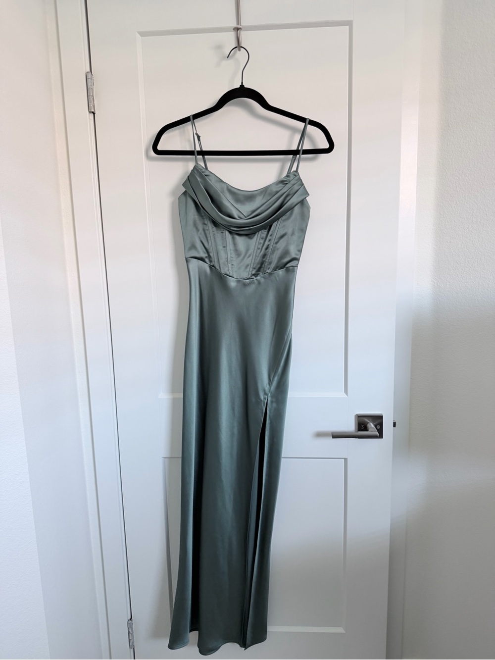 Satin Cowl Neck Slip Dress in Sage Green